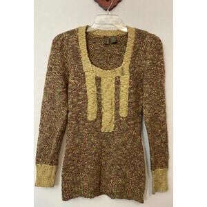 BKE Womens Large Colorful Vintage Tunic Style Heavy Knit Beaded Sweater! M1473